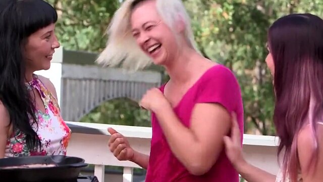 Hairy lesbian Steel has sex with her two girlfriends