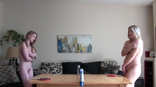 Strip table tennis with two gorgeous hot lesbians