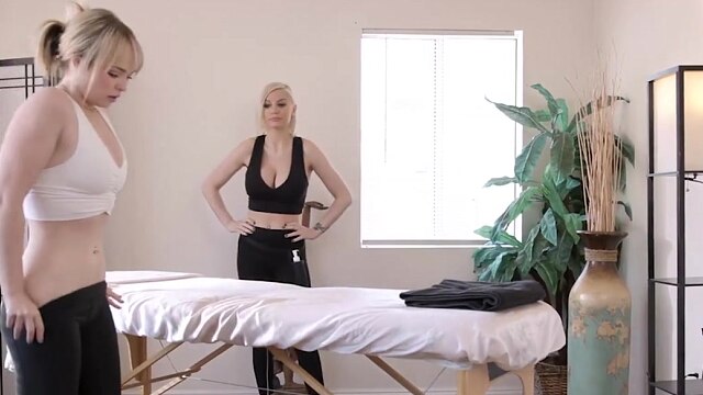 KINKY SPA - Kenzie Taylor Offers A Massage To Lilly Bella, Then Uses A Vibrator On Her Hairy Pussy