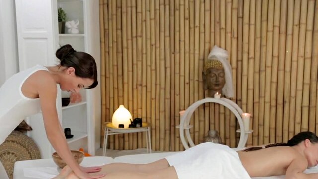 Massage Rooms Young lesbians get oiled and wet before intense orgasm