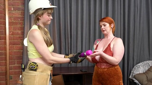 Huge-Titted Redhead Has Lesbian Sex with Hairy Blondie