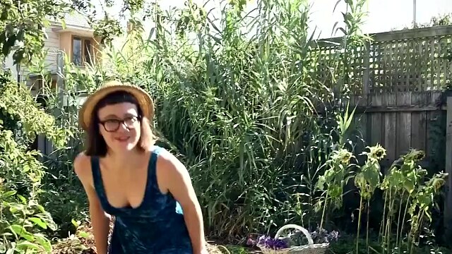 Hirsute lesbians pleasure each other orally in the garden