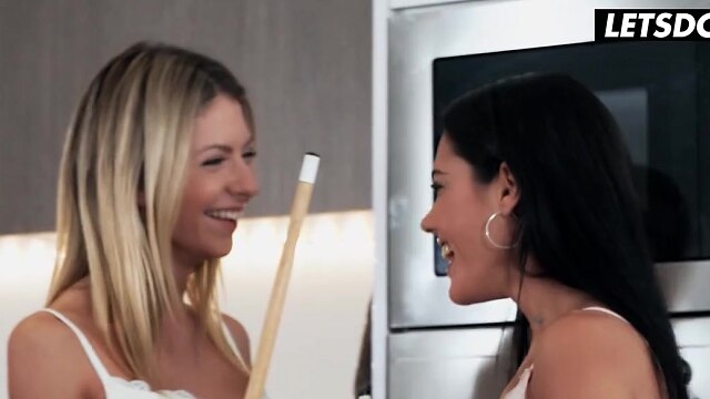 Lesbian Step Sisters Have Fun After Playing Pool