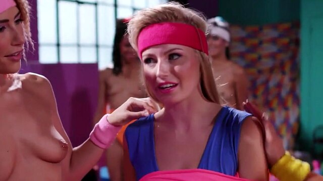 GIRLSWAY - Petite blonde discovers her retro training class always ends with an amazing orgy