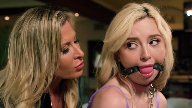 LEZ BE BAD - Tied up petite blonde Lexi Lore gets fisted by dominant MILF Ariel X