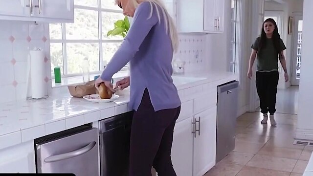 Mylfed - Slutty Stepdaughter Jojo Kiss Striptease And Lick Her Stepmom's Pussy To Cheer Her Up