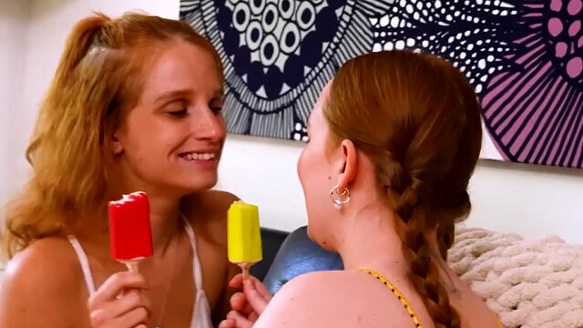 Curvy redhead rubs her cute skinny girlfriend till she squirts