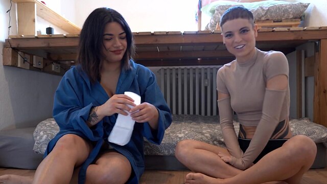 Two women teach how to have hot period sex