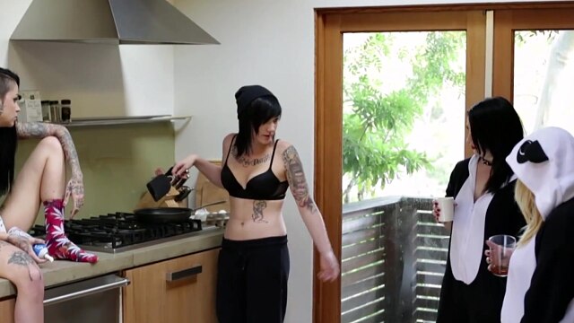 These two tattooed emo lesbians are fucking really hard and squirting all over their hot wet cunts