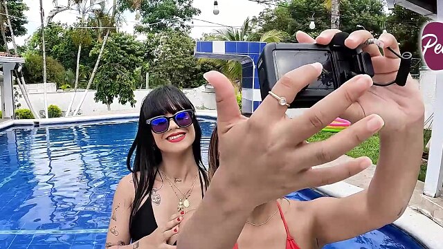 My stepsister convinces me to sunbathe naked and we end up fucking each other's pussies until we cum