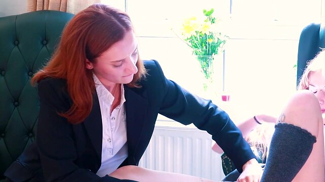 Equestrian Redhead Punishes College Student With Her Crop